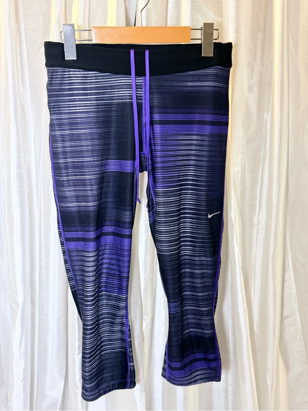 Nike Girls Purple & Black Striped Athletic Leggings